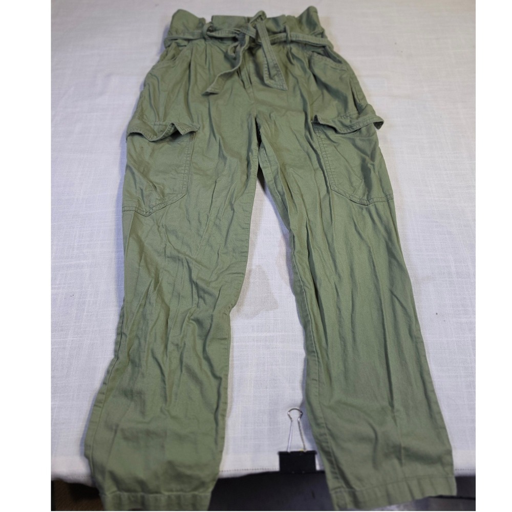 HM Olive Green Paperbag Waist Cargo Pants Cotton Utility Trousers Size 8